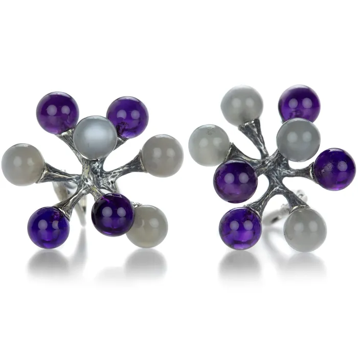 Earrings John Iversen Amethyst and Gray Moonstone Single Jacks Earrings