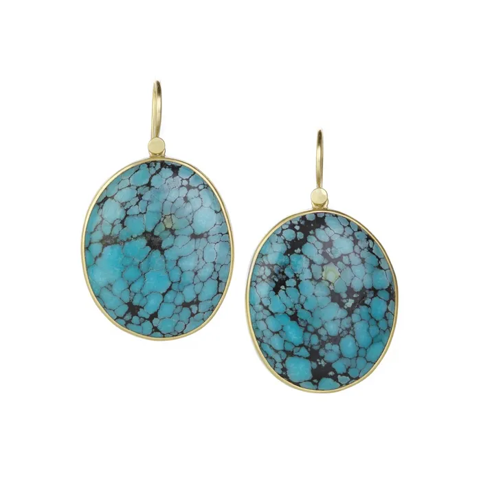 Earrings Lola Brooks Oval Tibetan Turquoise Earrings
