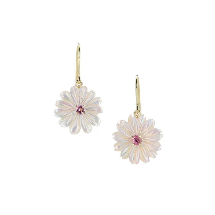 Earrings Nicole Landaw Pink Mother of Pearl Flower Drop Earrings