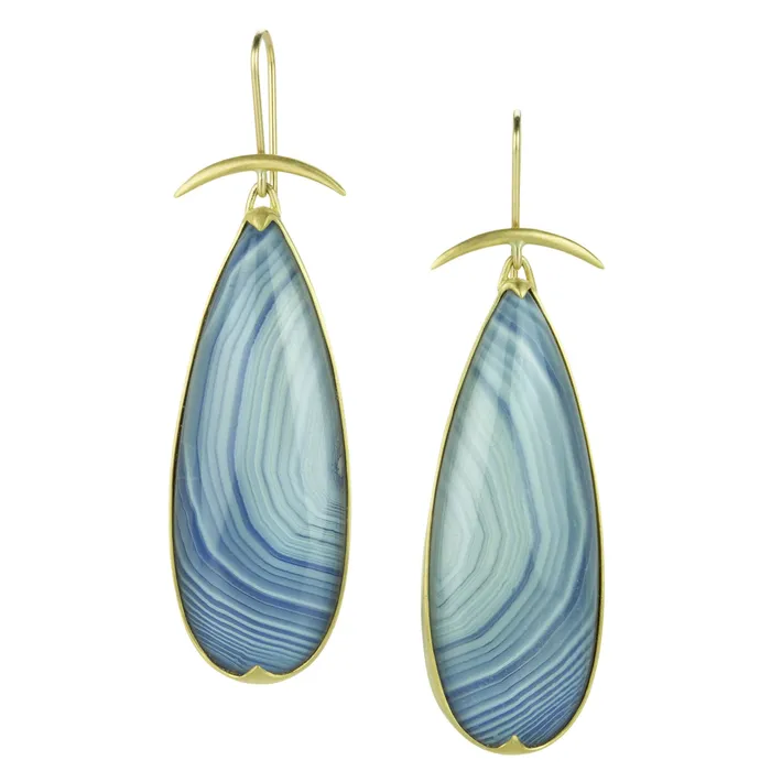 Gabriella Kiss Earrings Blue Banded Agate Pear Shaped Drop Earrings