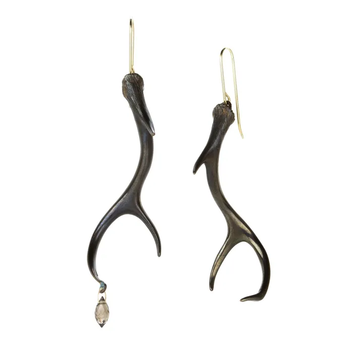 Gabriella Kiss Earrings Bronze Antler Earrings with Smoky Quartz