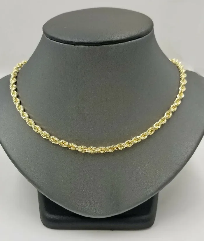 globalwatches10 10k Real Gold Rope Chain For Men SOLID 5mm 24 Inch Diamond Cut On Sale Necklaces