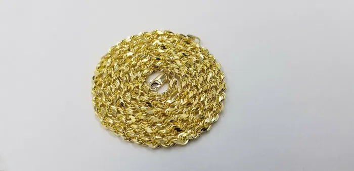 globalwatches10 10k Real Gold Rope Chain For Men SOLID 5mm 24 Inch Diamond Cut On Sale Necklaces