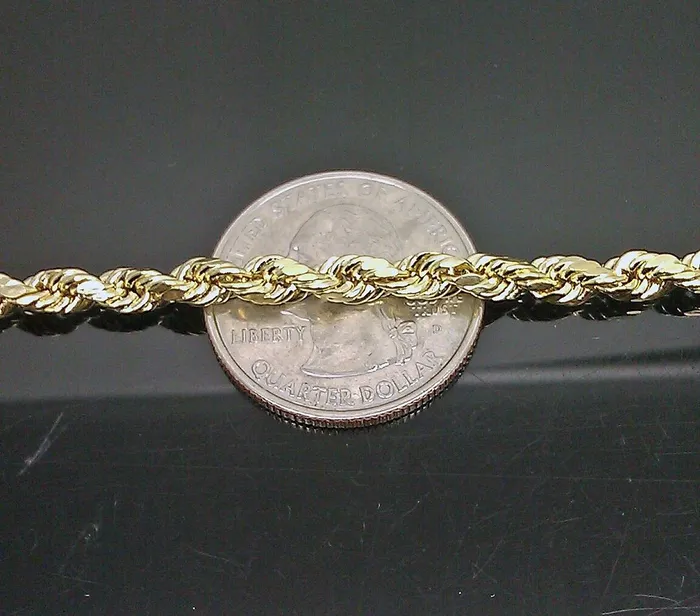 globalwatches10 10k Real Gold Rope Chain For Men SOLID 5mm 24 Inch Diamond Cut On Sale Necklaces