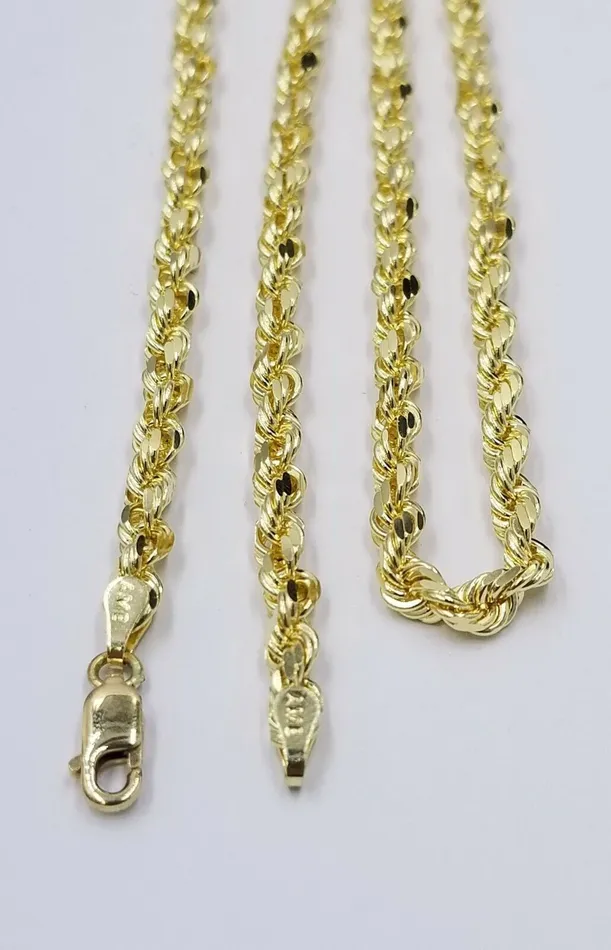 globalwatches10 10k Real Gold Rope Chain For Men SOLID 5mm 24 Inch Diamond Cut On Sale Necklaces