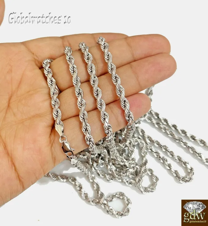 Gold and Diamond 10k White Gold Rope Chain 2228 Inch 5mm Necklace Men Women Real Gold Lobster c Necklaces