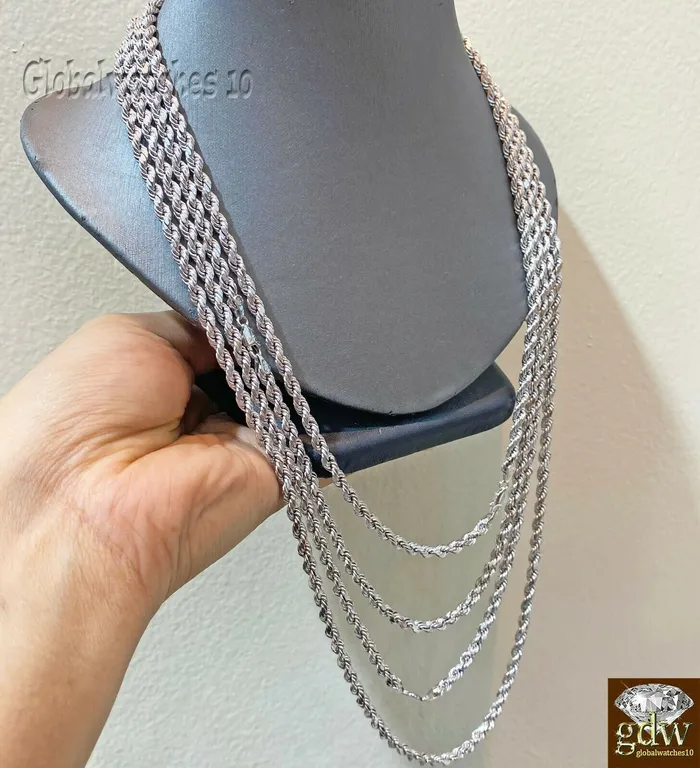 Gold and Diamond 10k White Gold Rope Chain 2228 Inch 5mm Necklace Men Women Real Gold Lobster c Necklaces