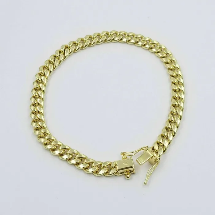 Gold and Diamond Bracelets Real Gold Bracelet 10k Gold 6mm Link 75 inch Men Women Miami Cuban Link