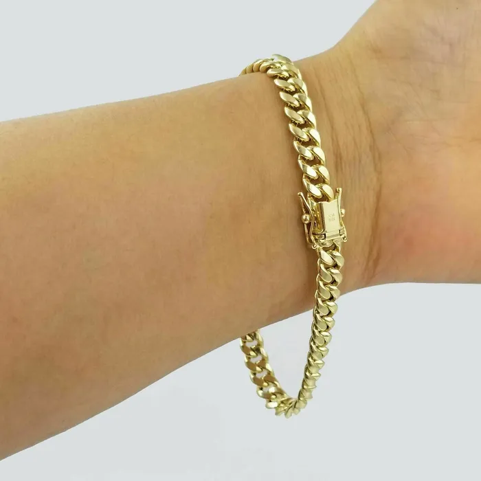 Gold and Diamond Bracelets Real Gold Bracelet 10k Gold 6mm Link 75 inch Men Women Miami Cuban Link