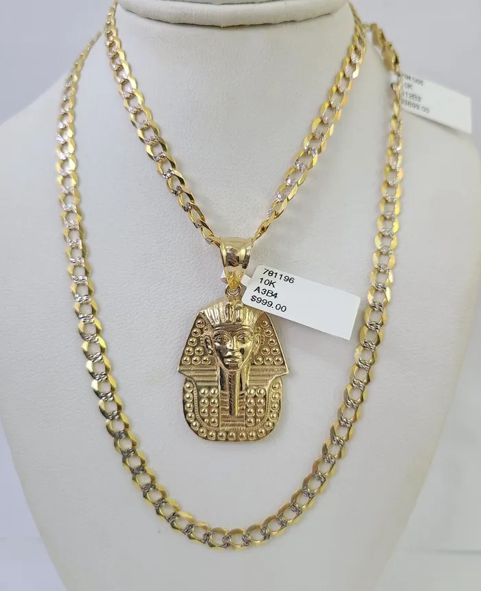 Gold and Diamond Necklaces 10k Gold Chain Pharaoh Charm Solid Cuban Curb 5mm 1828 Inch SET Necklace Gold and Diamond Necklaces 10k Gold Chain Pharaoh Charm Solid Cuban Curb 5mm 1828 Inch SET Necklace