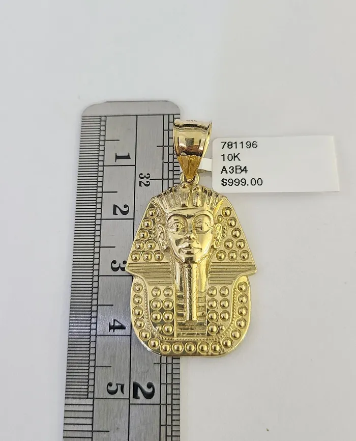 Gold and Diamond Necklaces 10k Gold Chain Pharaoh Charm Solid Cuban Curb 5mm 1828 Inch SET Necklace
