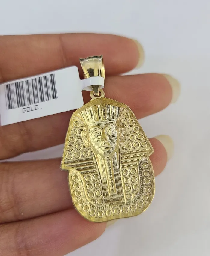 Gold and Diamond Necklaces 10k Gold Chain Pharaoh Charm Solid Cuban Curb 5mm 1828 Inch SET Necklace
