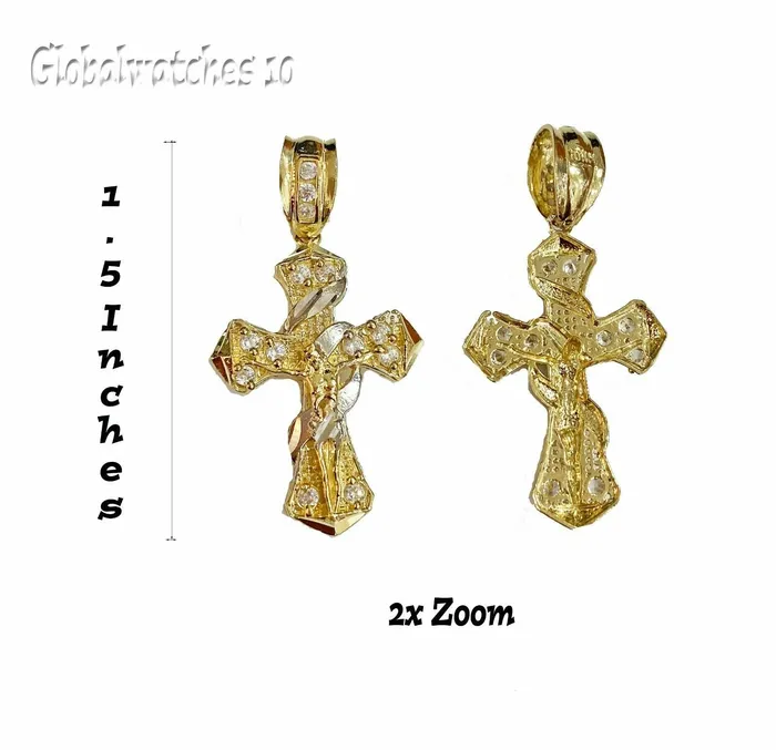 Gold and Diamond Necklaces 10k Gold Men Cross Charm Pendant Miami Cuban Rope Chain 20 22 24 26 Inch