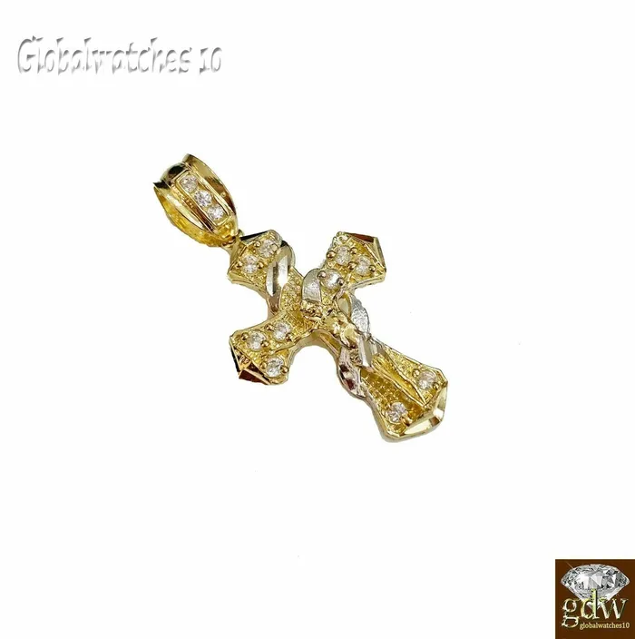 Gold and Diamond Necklaces 10k Gold Men Cross Charm Pendant Miami Cuban Rope Chain 20 22 24 26 Inch