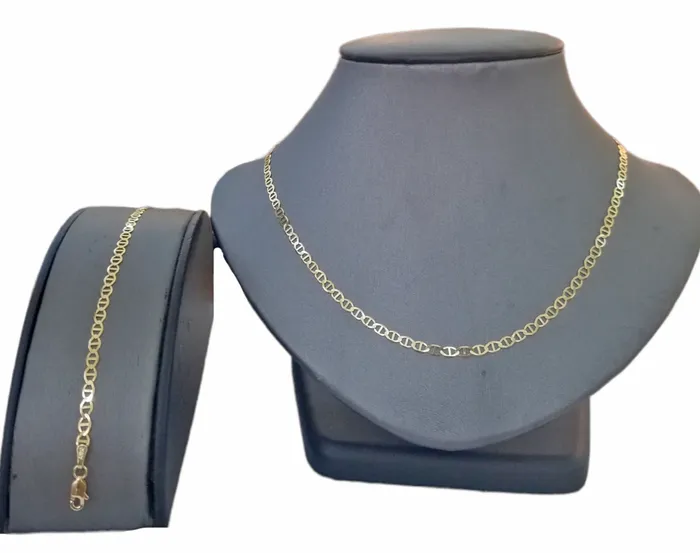 Gold and Diamond Necklaces Real 10k Yellow Gold Mariner Anchor Link Necklace Bracelet Set 3mm Chain Gold and Diamond Necklaces Real 10k Yellow Gold Mariner Anchor Link Necklace Bracelet Set 3mm Chain