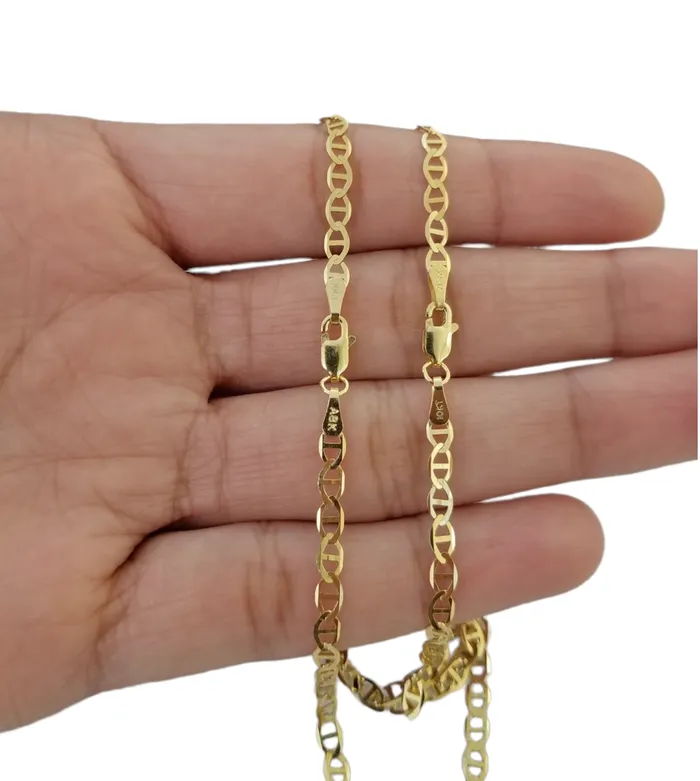 Gold and Diamond Necklaces Real 10k Yellow Gold Mariner Anchor Link Necklace Bracelet Set 3mm Chain