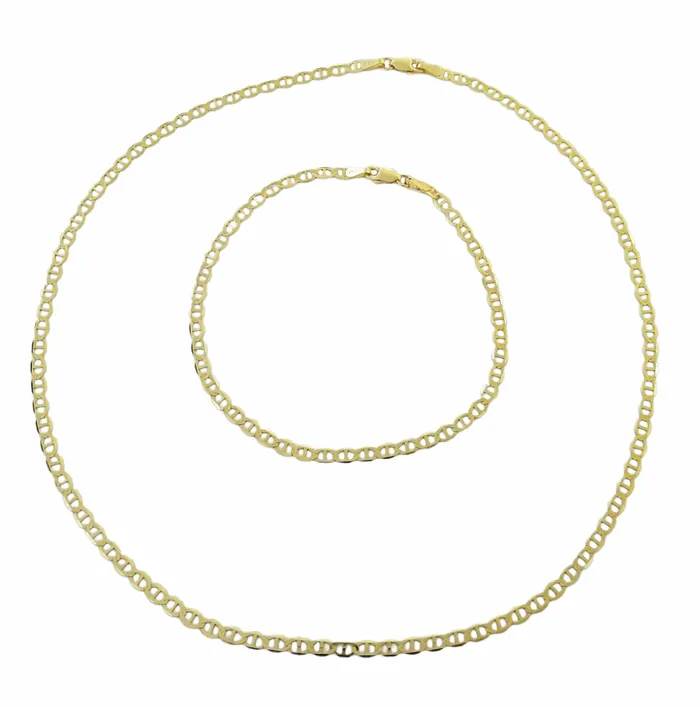Gold and Diamond Necklaces Real 10k Yellow Gold Mariner Anchor Link Necklace Bracelet Set 3mm Chain