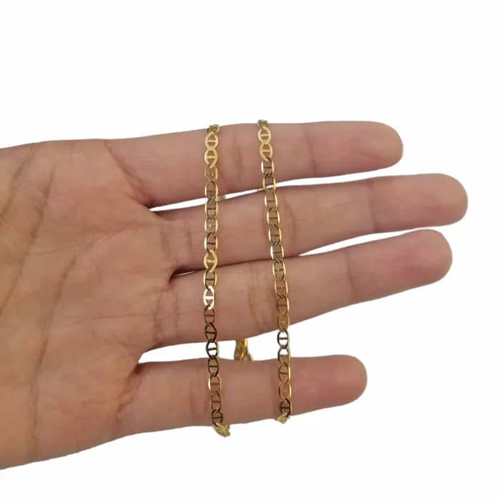 Gold and Diamond Necklaces Real 10k Yellow Gold Mariner Anchor Link Necklace Bracelet Set 3mm Chain