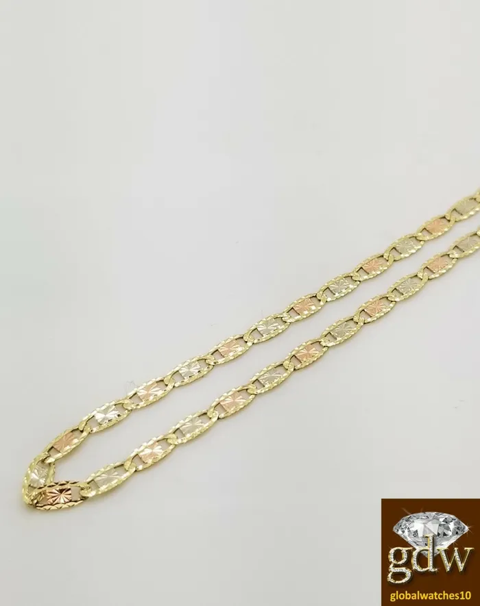 Gold and Diamond Necklaces Real TrioGold Women Link Chain with Diamond Cuts and 24 Inches Lobster Clasp
