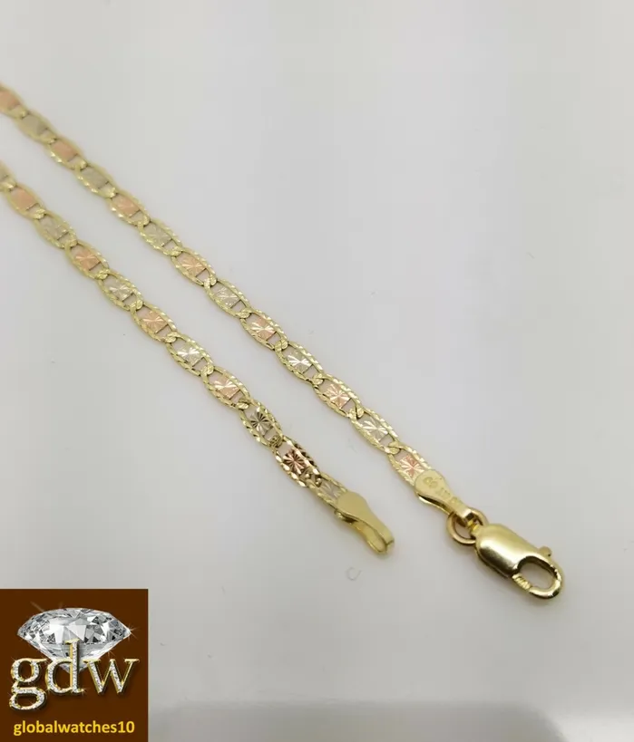 Gold and Diamond Necklaces Real TrioGold Women Link Chain with Diamond Cuts and 24 Inches Lobster Clasp