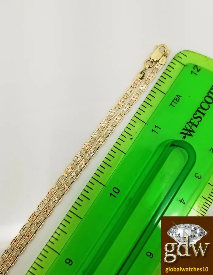 Gold and Diamond Necklaces Real TrioGold Women Link Chain with Diamond Cuts and 24 Inches Lobster Clasp