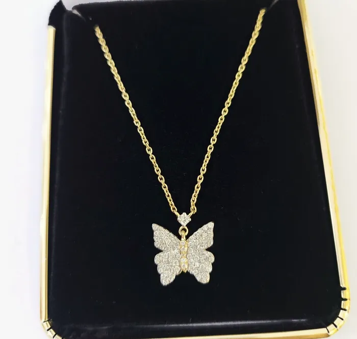 Gold and Diamond Real 10k Yellow Gold Butterfly Diamond Pendant Chain Necklace Set Women Necklaces Gold and Diamond Real 10k Yellow Gold Butterfly Diamond Pendant Chain Necklace Set Women Necklaces