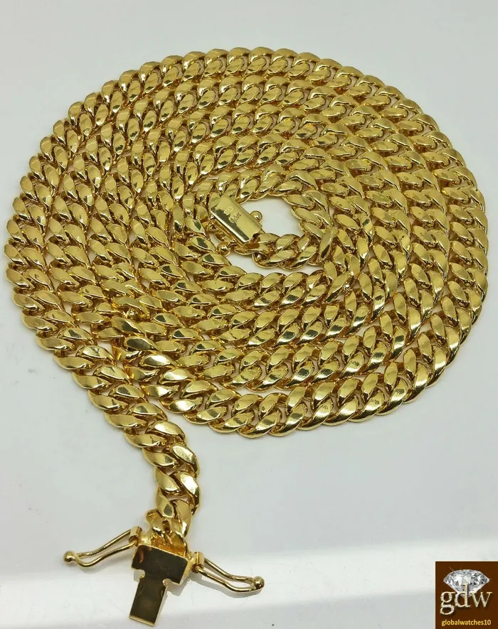 Gold and Diamond Real 14K Yellow Gold Miami Cuban Chain 24 6mm BOX LOCK Men Franco Rope Necklaces Gold and Diamond Real 14K Yellow Gold Miami Cuban Chain 24 6mm BOX LOCK Men Franco Rope Necklaces