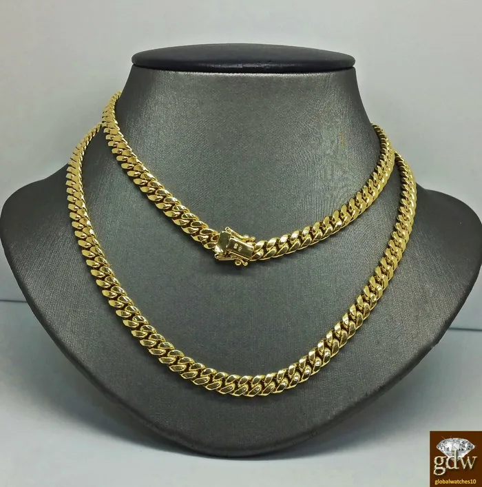 Gold and Diamond Real 14K Yellow Gold Miami Cuban Chain 24 6mm BOX LOCK Men Franco Rope Necklaces