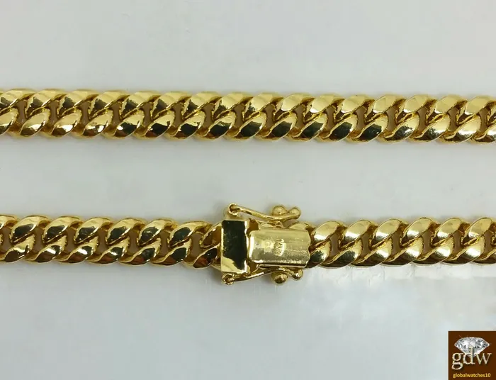 Gold and Diamond Real 14K Yellow Gold Miami Cuban Chain 24 6mm BOX LOCK Men Franco Rope Necklaces