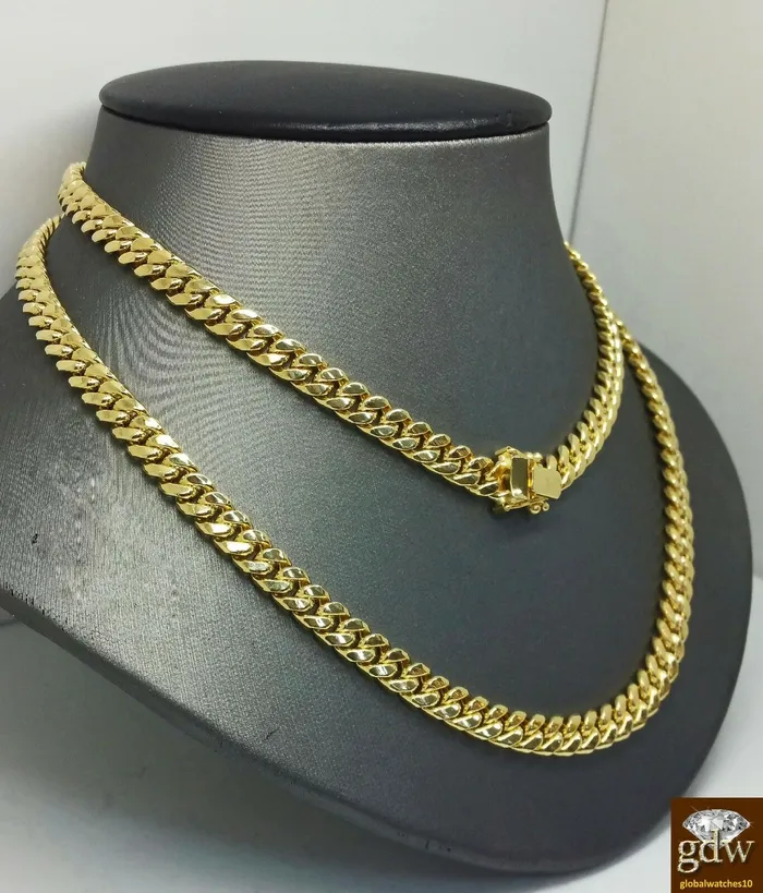 Gold and Diamond Real 14K Yellow Gold Miami Cuban Chain 24 6mm BOX LOCK Men Franco Rope Necklaces