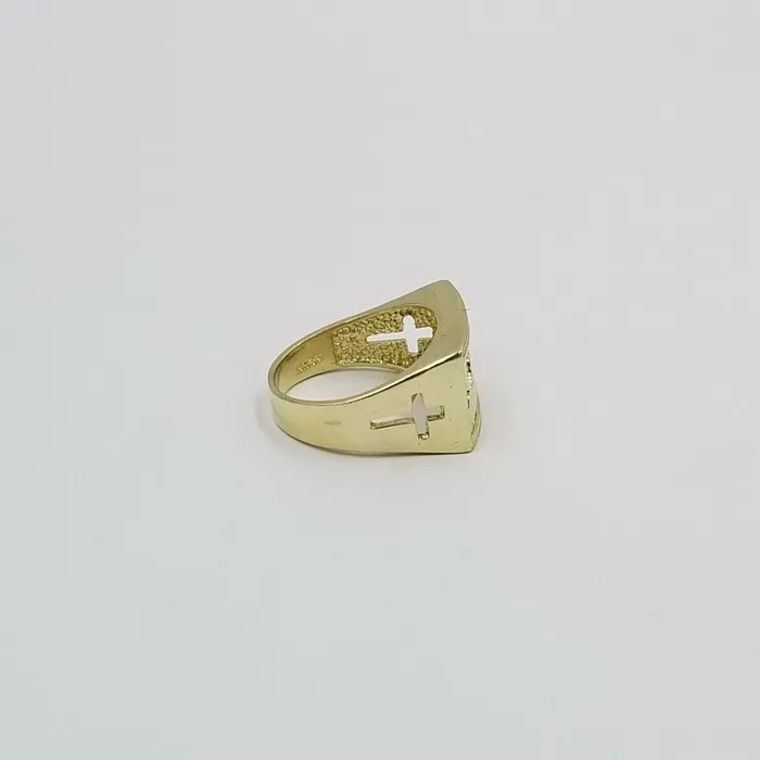 Gold and Diamond Rings REAL 10k Yellow Gold Last Supper Ring Cross Design Mens Ring Size 10 Sizable