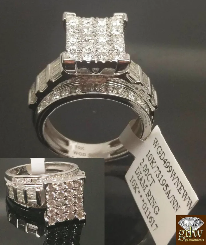 Gold and Diamond Rings Real 2 CT Diamond Solid 10k White Gold ladies Ring Engagement Wedding Women band Gold and Diamond Rings Real 2 CT Diamond Solid 10k White Gold ladies Ring Engagement Wedding Women band