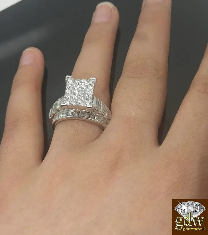 Gold and Diamond Rings Real 2 CT Diamond Solid 10k White Gold ladies Ring Engagement Wedding Women band