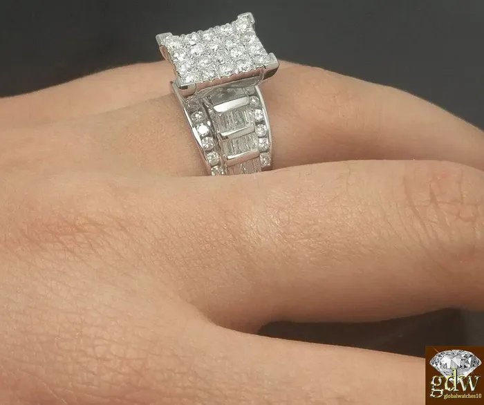 Gold and Diamond Rings Real 2 CT Diamond Solid 10k White Gold ladies Ring Engagement Wedding Women band