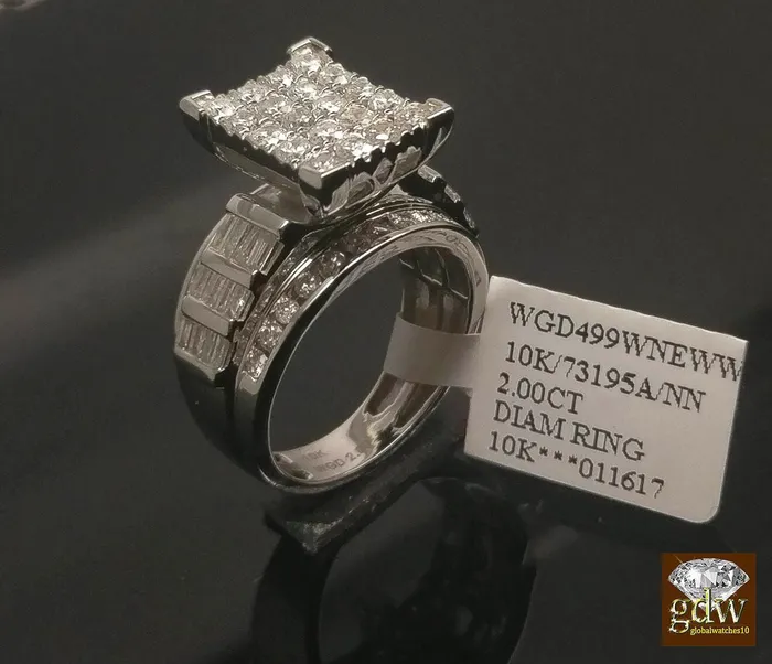 Gold and Diamond Rings Real 2 CT Diamond Solid 10k White Gold ladies Ring Engagement Wedding Women band