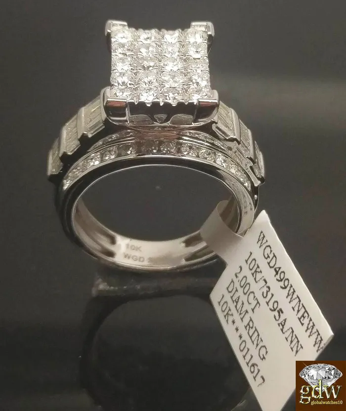 Gold and Diamond Rings Real 2 CT Diamond Solid 10k White Gold ladies Ring Engagement Wedding Women band