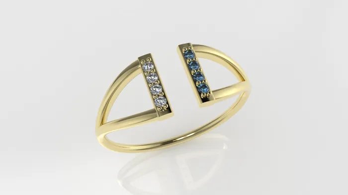 Gold Ring with 4 MOISSANITE VS1 and 4 BLUE TOPAZ band JCM DESIGN JEWELRY Rings