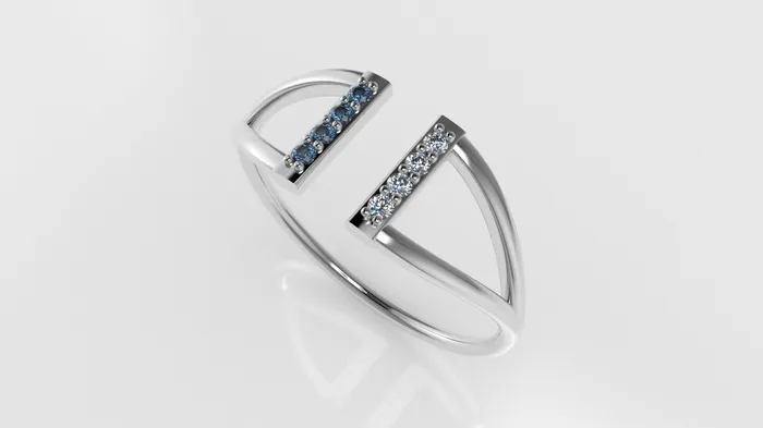 Gold Ring with 4 MOISSANITE VS1 and 4 BLUE TOPAZ band JCM DESIGN JEWELRY Rings