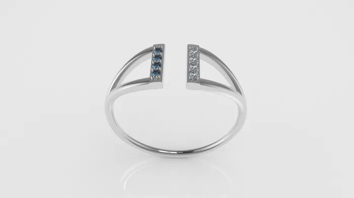 Gold Ring with 4 MOISSANITE VS1 and 4 BLUE TOPAZ band JCM DESIGN JEWELRY Rings
