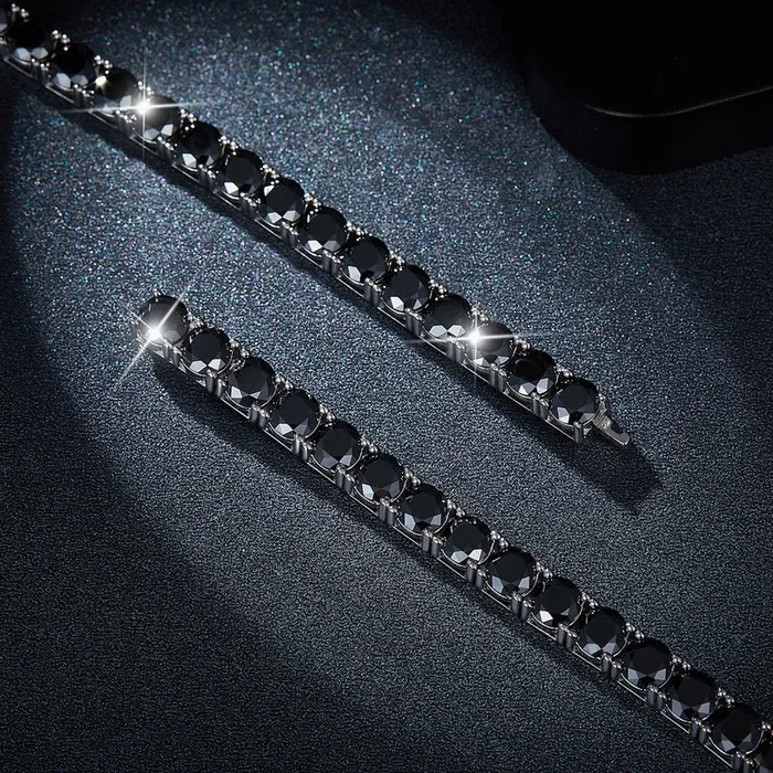GuangZhouYunTong Bracelets Black Moissanite Diamond 925 Sterling Silver Tennis Chain Bracelet
