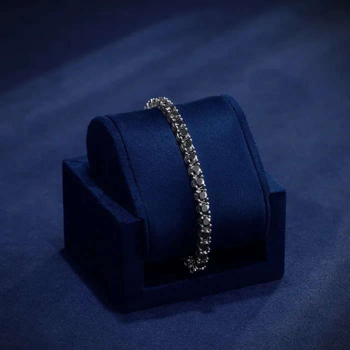 GuangZhouYunTong Bracelets Black Moissanite Diamond 925 Sterling Silver Tennis Chain Bracelet