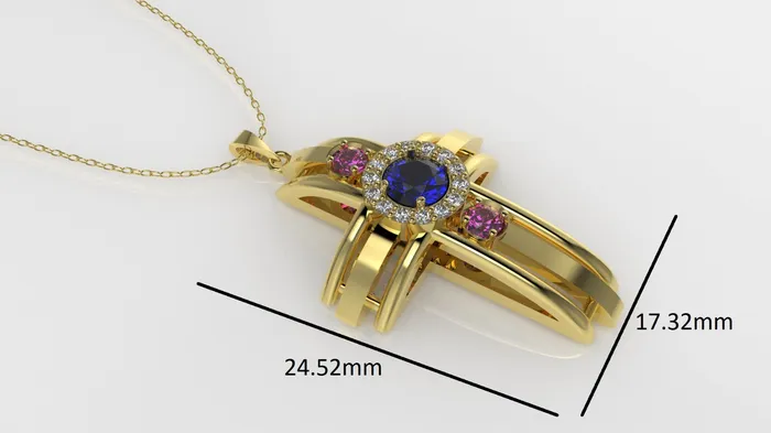 Jcm 21 jewelry Necklaces 14K Gold Pendant with 17 Stones STT Prong Cross Style Only Pendant