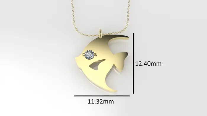 JCM DESIGN JEWELRY Necklaces 14K Pendant with 1 DIAMOND 2mm includes 18 inch chain Fish Style