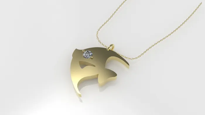 JCM DESIGN JEWELRY Necklaces 14K Pendant with 1 DIAMOND 2mm includes 18 inch chain Fish Style