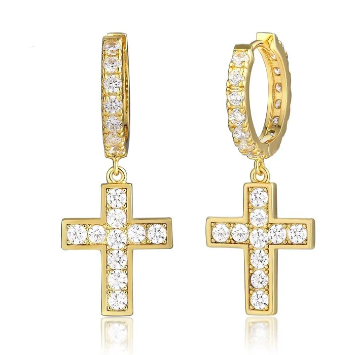 KRKC Earrings The Valor 925 Sterling Silver Diamond Hoop Earrings with Diamond Hanging Cross KRKC Earrings The Valor 925 Sterling Silver Diamond Hoop Earrings with Diamond Hanging Cross