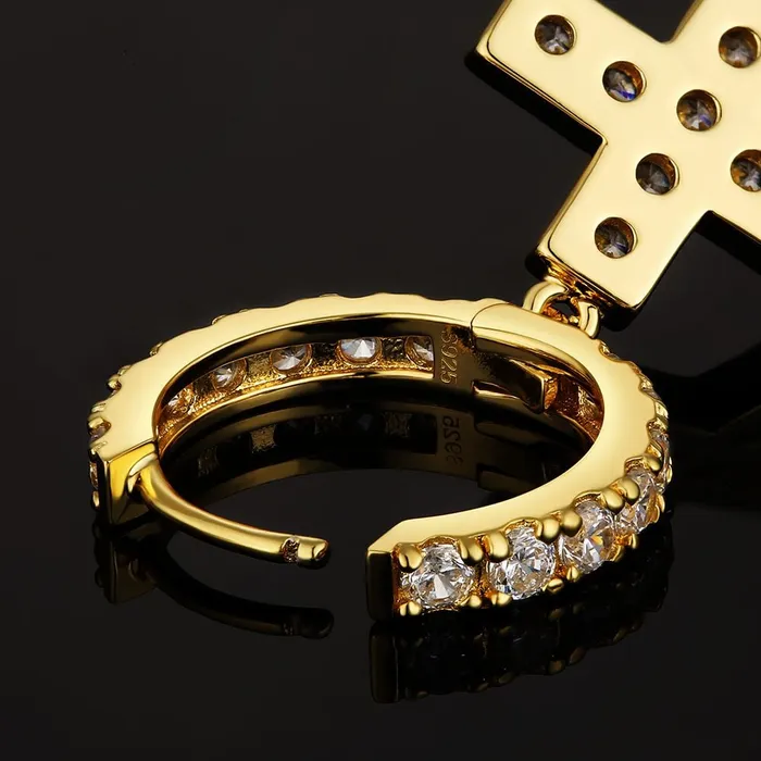 KRKC Earrings The Valor 925 Sterling Silver Diamond Hoop Earrings with Diamond Hanging Cross