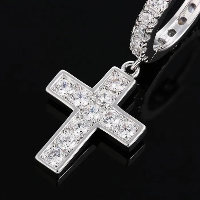 KRKC Earrings The Valor 925 Sterling Silver Diamond Hoop Earrings with Diamond Hanging Cross