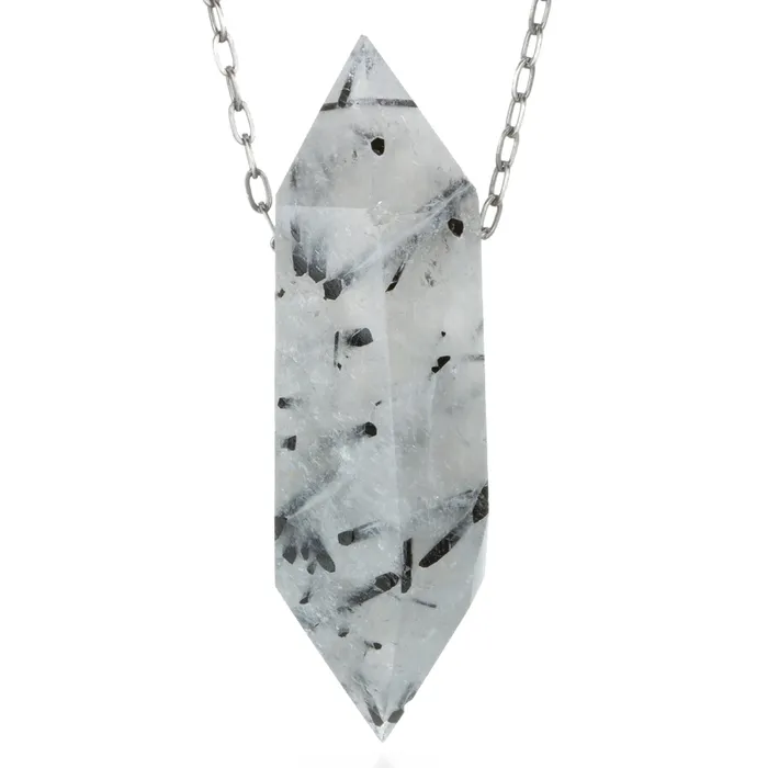 Natural Black Rutile Quartz Crystal Necklace Joseph Brooks Necklaces