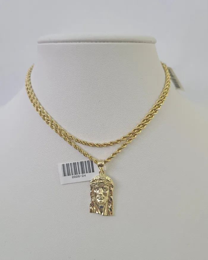 Necklaces 10k 25mm Rope Chain Jesus Head Pendant 1830 Yellow Gold Set Charm Necklace Gold and Diamond Necklaces 10k 25mm Rope Chain Jesus Head Pendant 1830 Yellow Gold Set Charm Necklace Gold and Diamond