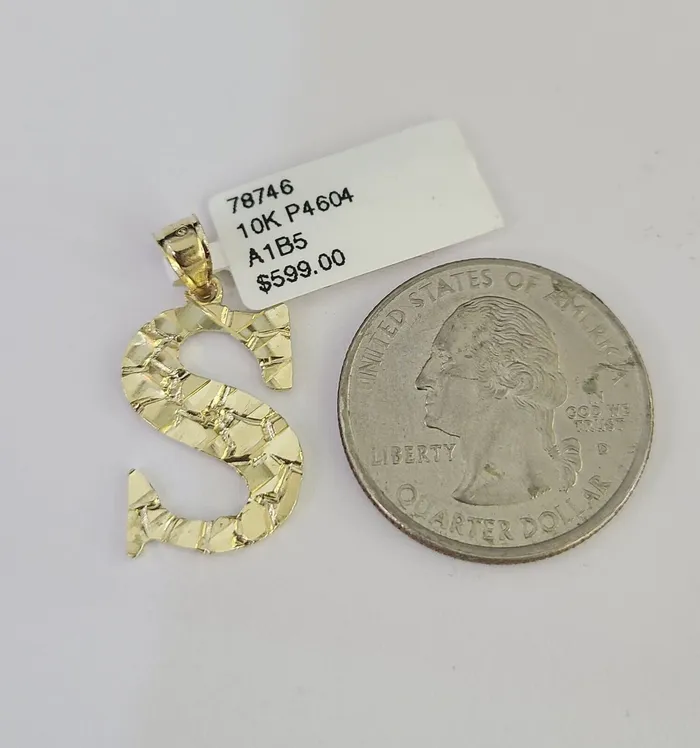 Necklaces 10k Gold Initial S Charm Rope Chain 1626 25mm SET Necklace Alphabet Pendant Gold and Diamond